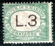 ◆304古いサンマリノ　1924年　不足料　3リラ　$55　① ◆