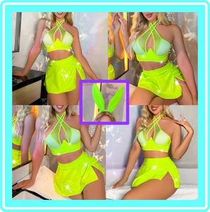 ♥ super ero enamel * neon green * slit entering Mini ska costume *ba knee ear *feromon* beautiful costume *..♥