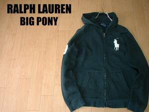 Ralph LaurenビッグポニースウェットジップパーカーLブラック黒アッシュ正規ラルフローレンフーディBIG PONYフーデッドジャケット