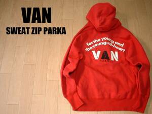 VAN JACKET INC大人気ビッグロゴスウェットジップパーカーLL美品XL正規バンヴァンIVY赤レッドフーディトレーナーアイビーアーチロゴ