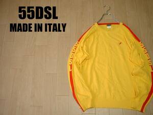 イタリア製55DSL by DIESELアームロゴコットンニットセーターXL春最適ニット正規ディーゼルMADE IN ITALY爽やか黄色イエロー定価18,000円