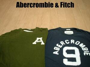 即戦力2着セット高級Abercrombie & Fitchロングスリーブ長袖ロンTシャツLオリーブx紺ネイビー正規アバクロンビー&フィッチクルーネック