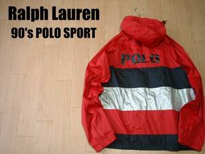 90sビンテージRalph Lauren POLO SPORTフーデッドナイロンジャケットS(JPN-L〜XL程)正規ラルフローレンポロスポーツフルアノラックパーカー
