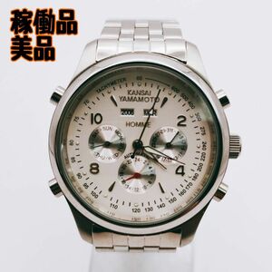 【美品】KANSAI YAMAMOTO HOMME 4001G クロノグラフ 白文字盤 自動巻き AT 腕時計 フルカレンダー