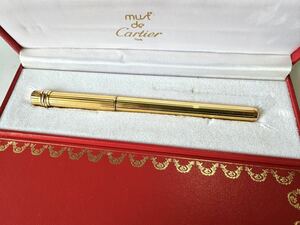 高級 Cartier カルティエ トリニティ 万年筆 ゴールド ストライプ ペン先 18K 750 ケース付