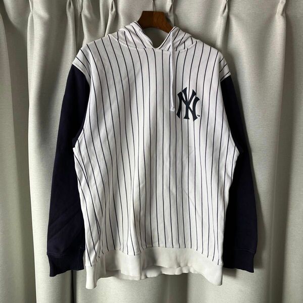 ヤンキース Yankees パーカー ストライプ 55番 白 紺