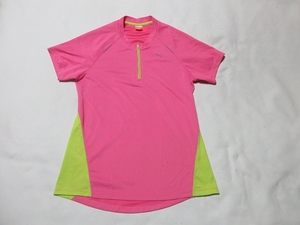 O-321*puma( Puma )507134! pink x yellow green / half Zip short sleeves shirt (L)*