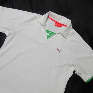 O-373★PUMA(プーマ)862867♪白x緑/半袖シャツ(L)★の画像2