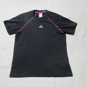 O-387★アディダス・3CLIMALITE♪黒x紫/半袖Tシャツ(M)★の画像1