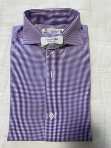 ルイジボレッリ LUIGI BORRELLI シャツ　パープル　紫　ギンガムチェック　３７サイズ　クリーニング済み　国内正規販売品