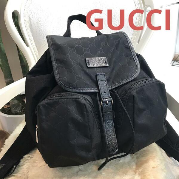 ★美品★GUCCI　ナイロン　バックパック　GGナイロン　黒　リュック　GG柄