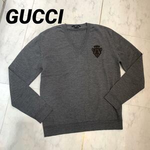 * beautiful goods *GUCCIhis terrier knitted tops wool gray V neck 