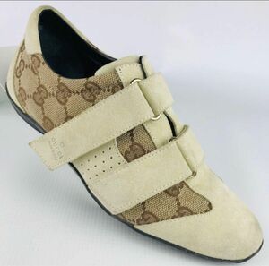 良品★GUCCI・レザー切替GG柄 ベルクルストラップ スニーカー(351/2)