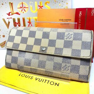 ルイヴィトン ☆ポルトフォイユサラ ダミエ アズール 長財布 LOUIS VUITTON