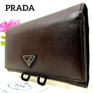 ★美品★PRADA プラダ◆ブラウン◆長財布◆三角プレートロゴ