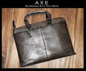  free shipping prompt decision [ unused ] AXE * light inset leather business bag * Axe tax included regular price 2 ten thousand 5300 jpy 607511 cow leather briefcase BK box ③