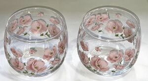 花 冷茶グラス ハーブ グラス ２ヶ可愛い花があしらわれた うすい グラス 未使用