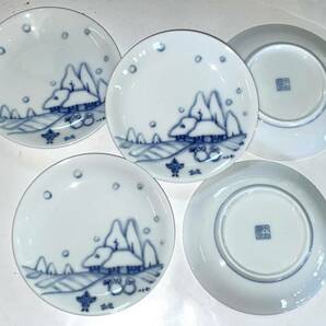白 ■曲太豆皿 ５枚セット■小皿 銘々皿 可愛い絵柄 雪だるま 陶器 未使用 の画像2