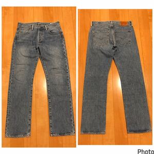 良品☆USA製／リーバイス501-2454・W33L32 WHITE OAK/CONE DENIM ビンテージディテール&中濃色落ち加工デニムパンツ 革パッチ 股下長め！