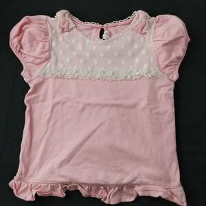 M1-01086 free shipping [ secondhand goods ] Shirley Temple short sleeves T-shirt Kids * woman .120 pink ( net eyes race attaching ) use impression equipped G