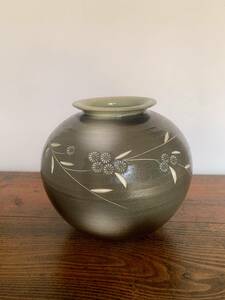 信楽焼　花瓶　丸　25×25×23cm 陶器　中古　長期保管