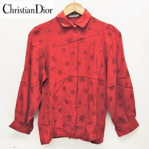 Dior/長袖シャツ/レディース/赤/葉っぱ柄/インパクト大/派手/ヴィンテージ/クリスチャンディオール/服/タグ付き/トップス