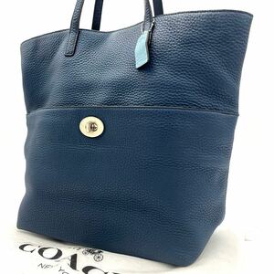 1円【極美品】コーチCOACH ハンドバッグ トートバッグ ショルダー ビジネスバッグ メンズ レザー 大容量 A4 肩掛け 通勤 シボ革 ブルー系