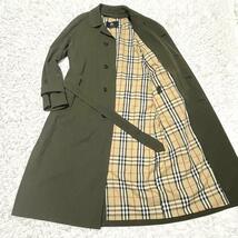 【美品】大きいサイズ BURBERRY　バーバリー　ステンカラーコート　ベルト付属　マキシ丈　 ノバチェック　カーキ　XL相当_画像1