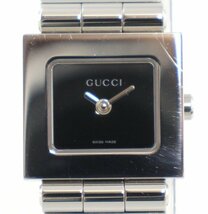 ◆ 稼働品 GUCCI / グッチ 600L QZ 黒文字盤 SS スクエア型 シルバー系 2針 ヴィンテージ 145282_画像1