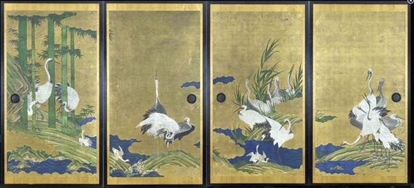 Replika Lackmalerei eines weißen Kranichs NH267 Eurasia Art, Malerei, Japanische Malerei, Blumen und Vögel, Tierwelt