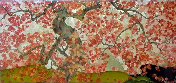Reproduction de la peinture sur laque de Yoshino Tatsuta, panneau gauche, Rivière Tatsuta d'automne teinte dans les feuilles d'automne NH181 Eurasia Art, Peinture, Peinture japonaise, autres