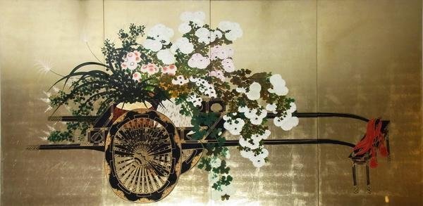 Reproduktion eines Lackgemäldes mit einem Blumenwagen 4 NH165 Eurasia Art, Malerei, Japanische Malerei, Andere