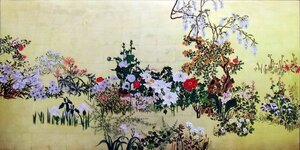 特価模写漆絵　渡辺始興_四季の花々_右隻　NH161R　ユーラシアアート