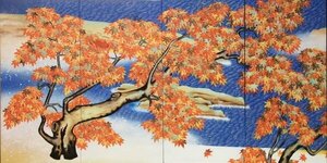 Art hand Auction Copia de la pintura laca de la obra maestra de Yokoyama Taikan_Hojas de otoño, pantalla izquierda NH87L Arte euroasiático, cuadro, pintura japonesa, otros