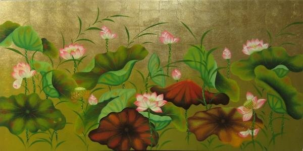 Lacquer painting lotus flower NH19 Eurasia Art, Painting, Japanese painting, others