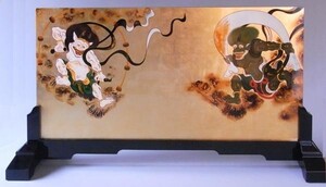 漆絵　俵屋宗達の名作_国宝・風神雷神図　専用スタンド付 NH44