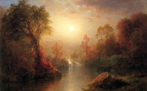 Art hand Auction 复制品油画 Frederick Edwin Church_Autumn Landscape MA3085 欧亚艺术, 绘画, 油画, 自然, 山水画