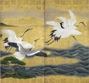 Art hand Auction Copie peinture laque Grue blanche NH257 Art eurasien, peinture, Peinture japonaise, fleurs et oiseaux, oiseaux et bêtes