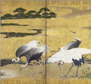 Art hand Auction Copy lacquer painting White crane and pine NH260 Eurasian art, painting, Japanese painting, others