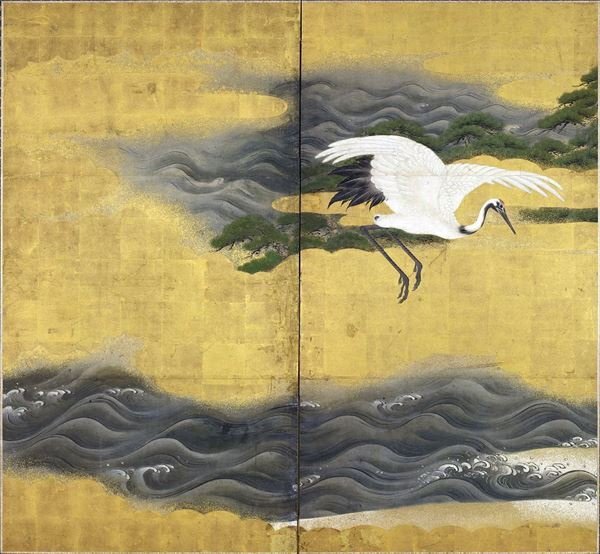 Replica lacquer painting of a white crane NH261 Eurasia Art, Painting, Japanese painting, others