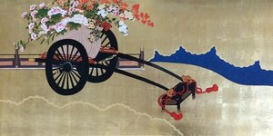 Art hand Auction 模写漆絵 花車図 6_左隻 NH245L ユーラシアアート, 絵画, 日本画, その他