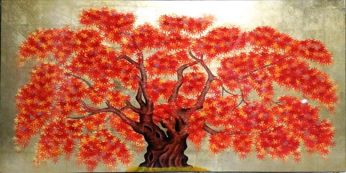 Картина лаком Осенние листья NH205 Евразийское искусство, рисование, Японская живопись, другие