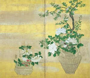 Art hand Auction 模写漆絵 春と夏の花々図 NH291 ユーラシアアート, 絵画, 日本画, その他