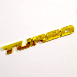 【送料無料、匿名配送】TURBO ロゴ (大) エンブレム メタル ゴールド ステッカー 外装 内装 カスタムパーツ ターボ