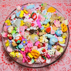 ハンドメイド ホイップデコ レジン デコパーツ プラパーツ デコ まとめ売り くま うさぎ お菓子 フルーツ ハート 300個前後