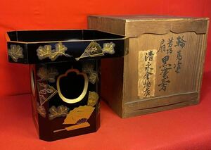 時代漆器『輪島塗 若松扇蒔絵 黒塗三方』共箱 明治時代 高蒔絵 上級品 天然木 木製漆器 木製 漆器 漆芸 日本伝統工芸 松竹梅 鶴 吉祥文