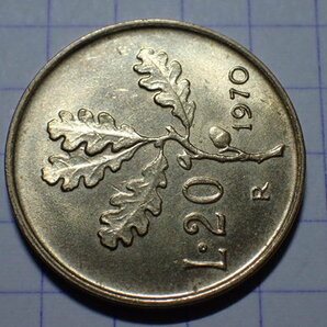 L-14 KM#97 イタリア共和国 20リラ(20 ITL)ブロンズ貨 1970年 世界の硬貨の画像4