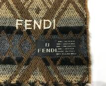 ITALY製 FENDI フリンジ付き マフラー 総柄 ボーダー ロゴ刺繍 茶 黒 フェンディ■0326O_画像4