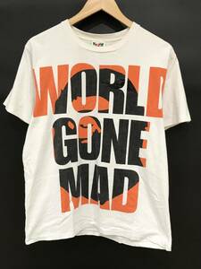 A BATHING APE WORLD GONE MAD プリント Tシャツ ロゴ 白 アベイシングエイプ SIZE：L■0311Q