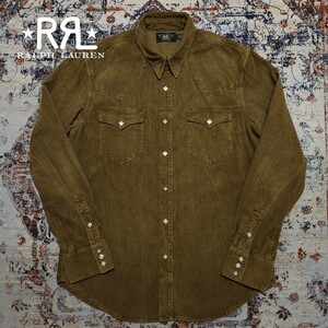 【激渋】 RRL Corduroy Western Shirt 【L】 コーデュロイ ウエスタン シャツ 焦げ茶 シルバーコンチョ パールボタン Ralph Lauren